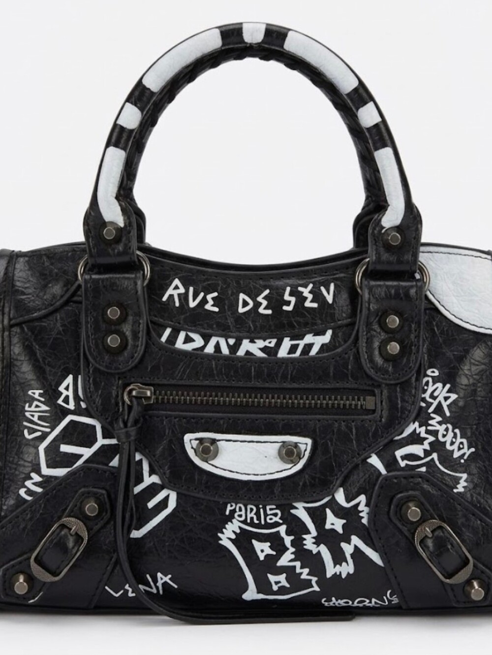 Graffiti Leather Art Satchel Removable Strap